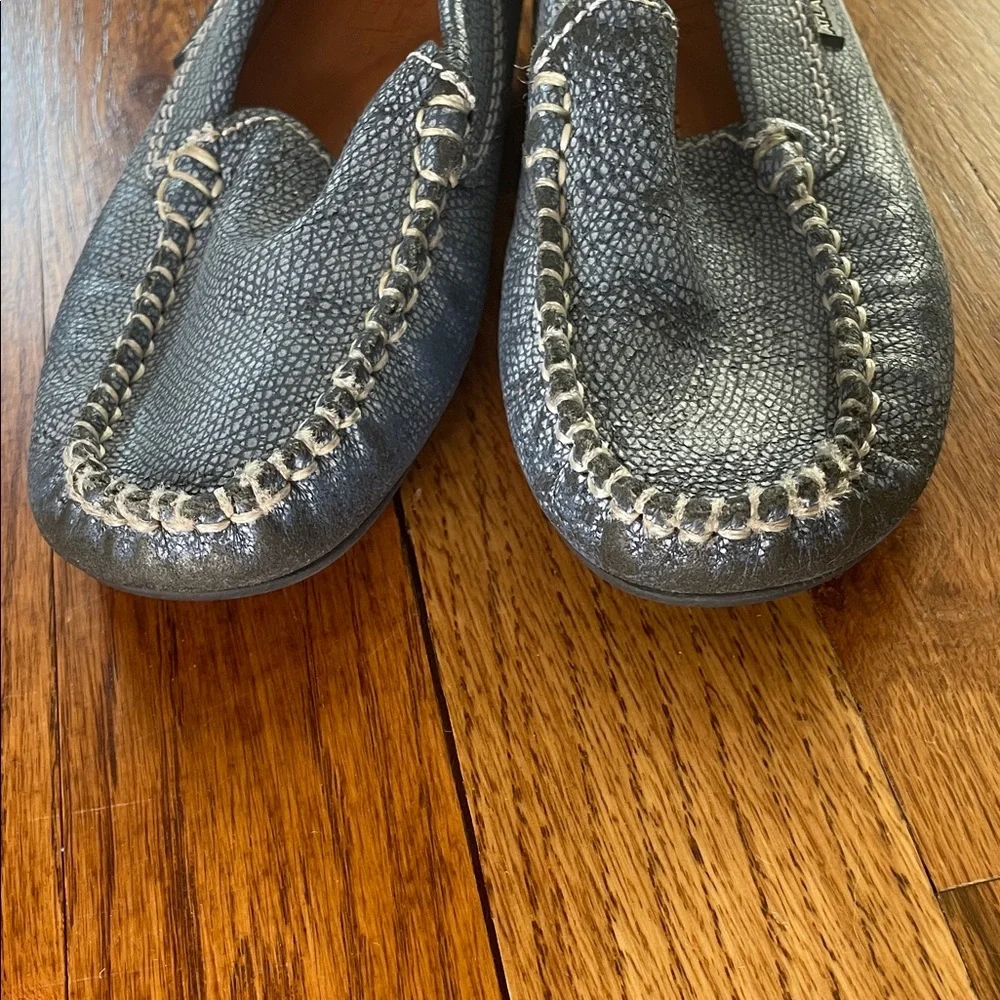 Kids Atlanta Mocassins Gray Metallic Moccasin Loafers - Slip-On Comfort sz 28